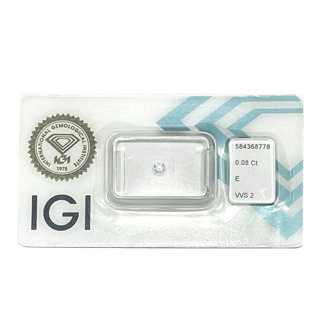 IGI 钻石水泡证书闪亮切割 0.08ct 颜色 E 纯度 VVS 2