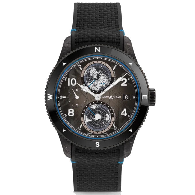 Montblanc Watch 1858 지구류 탄수화물 0 산소 한정판 1969 조각 43mm 블랙 자동 132300