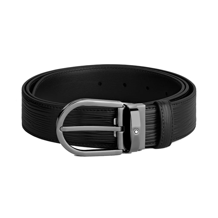 Montblanc 35 mm belt black leather with horse iron buckle 199641