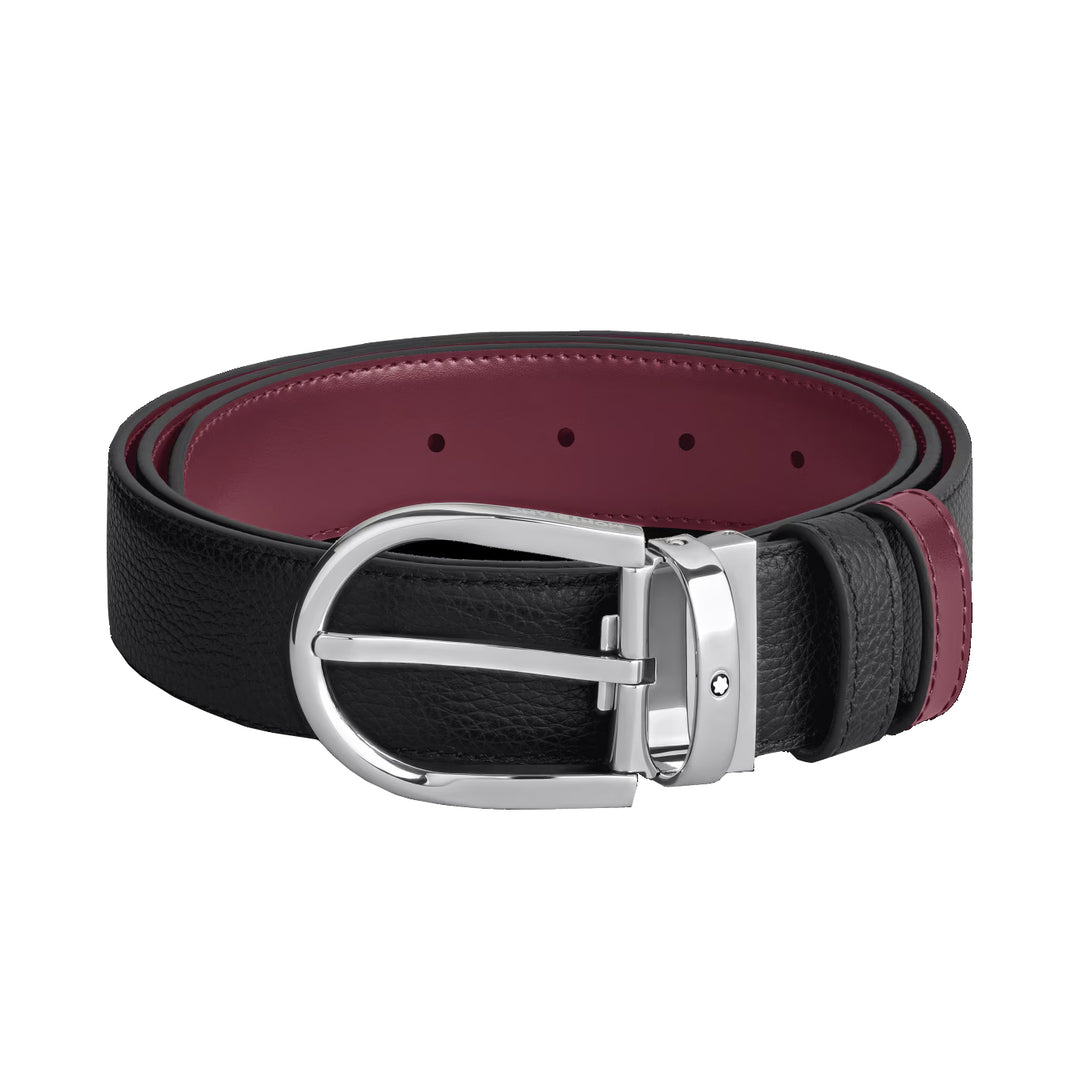 Montblanc reversible belt 35 mm black leather grain/cassis with horse iron buckle 19965