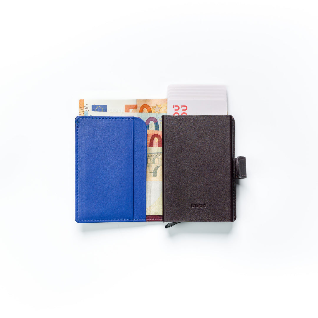 DUDU Men's Card Wallet in Leather RFID Protection, Small Mini Wallet with Aluminium Card Protector, Banknote Holder and Button Closure