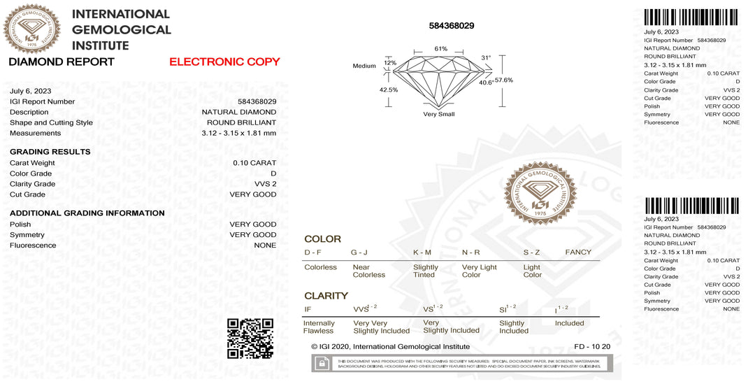 ii diamante in Plister Plister Brillirlit Cut 0.10ct純度VVS2