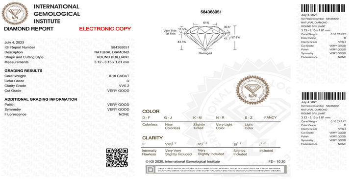 물집 블리스 터 브릴리언트 컷의 II Diamante in 0.10ct 순도 vvs2