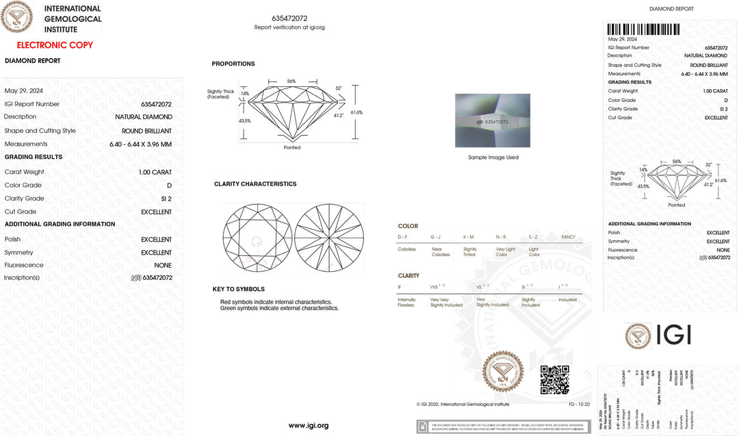 IGI 1,00CT Certified Investment Diamond Si2 purity color