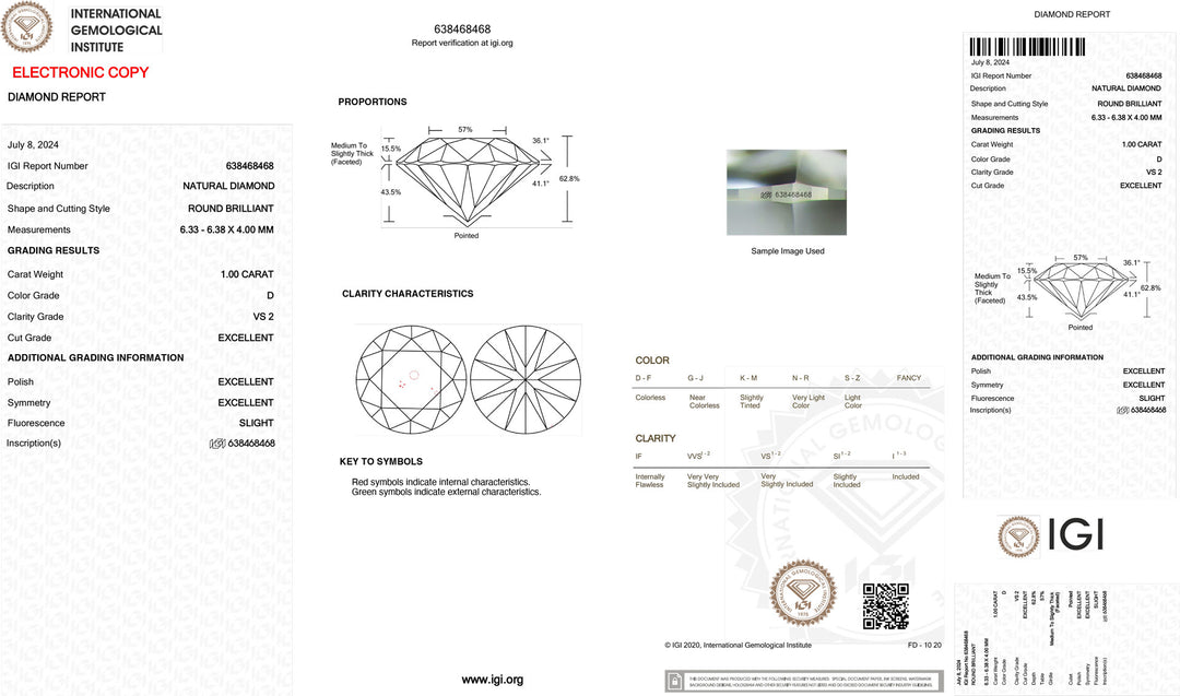 IGI 1,00CT Certified Investment Diamond VS2 purity color