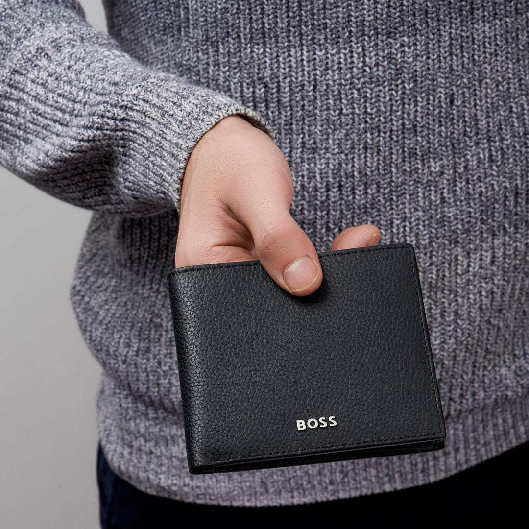 Hugo Boss Wallet和經典的黑色穀物顆粒Hry416a