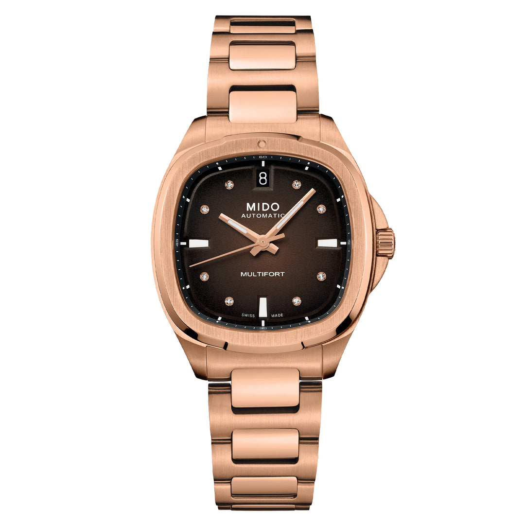 Mido Multioft TV 35mm Brown TV Automatic Diamonds Steel Finish Pvd Gold Rosa M049.307.33.296.00