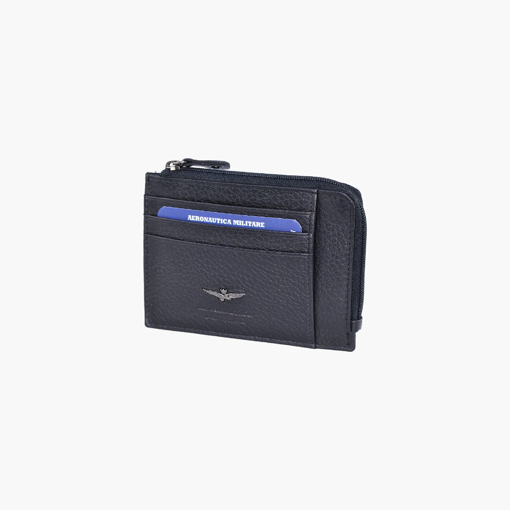 Flat wallet with soft leather zip am187-ne