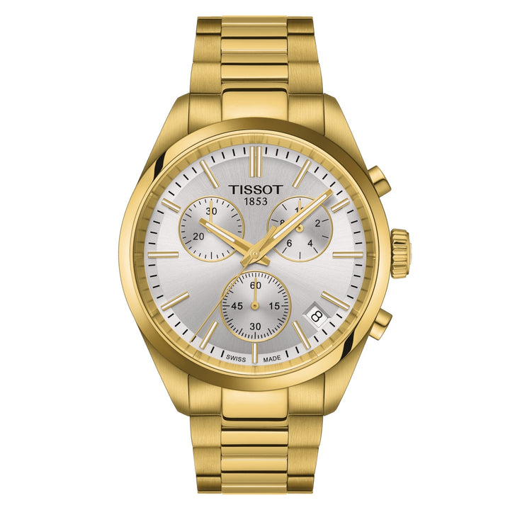 Tissot Watch PR 100 크로노 그래프 40mm Silver Quartz Steel Finish Pvd Yellow Gold T150.417.33.031.00