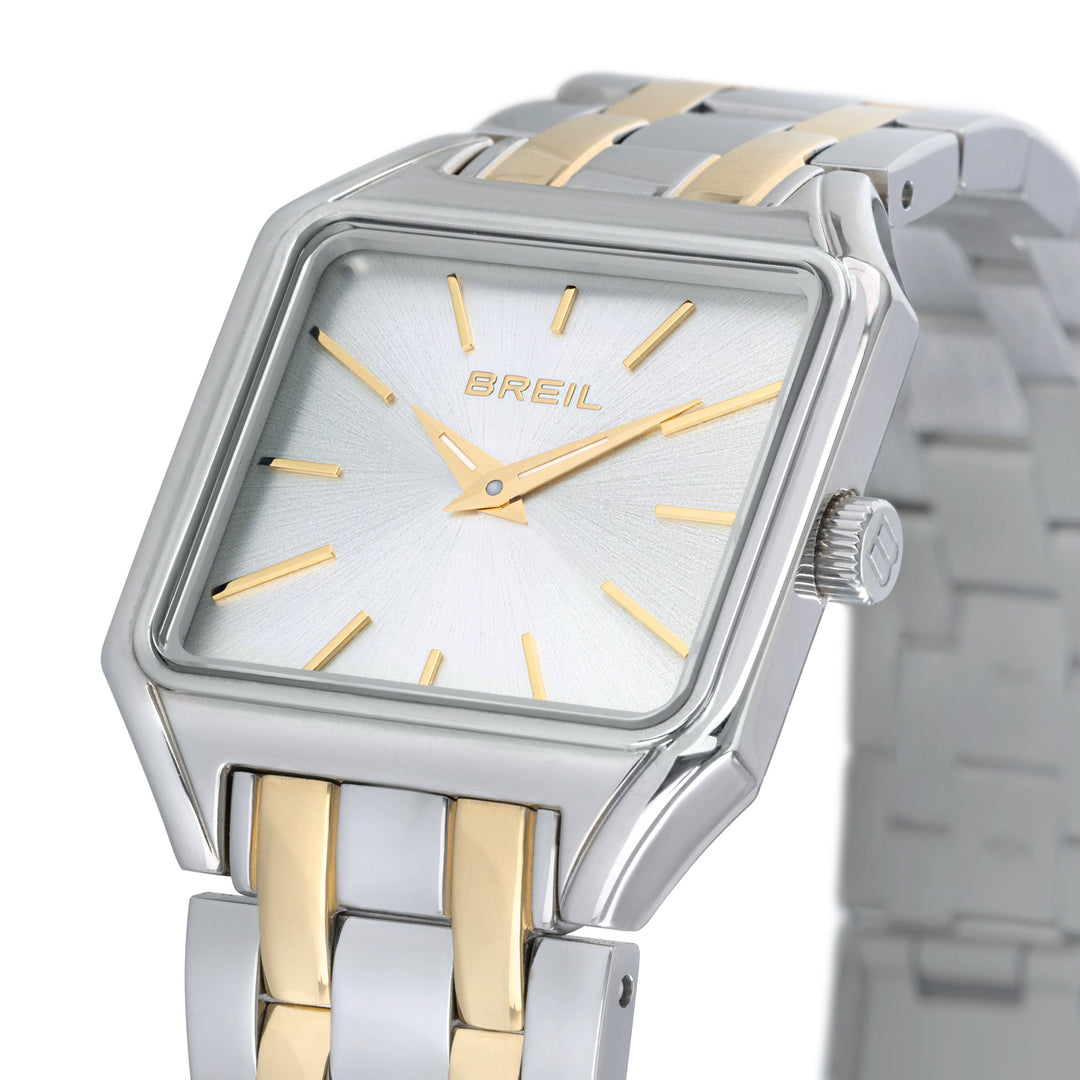 Breil Watch The B 27x26mmシルバークォーツスチール仕上げPVDイエローゴールドTw2071