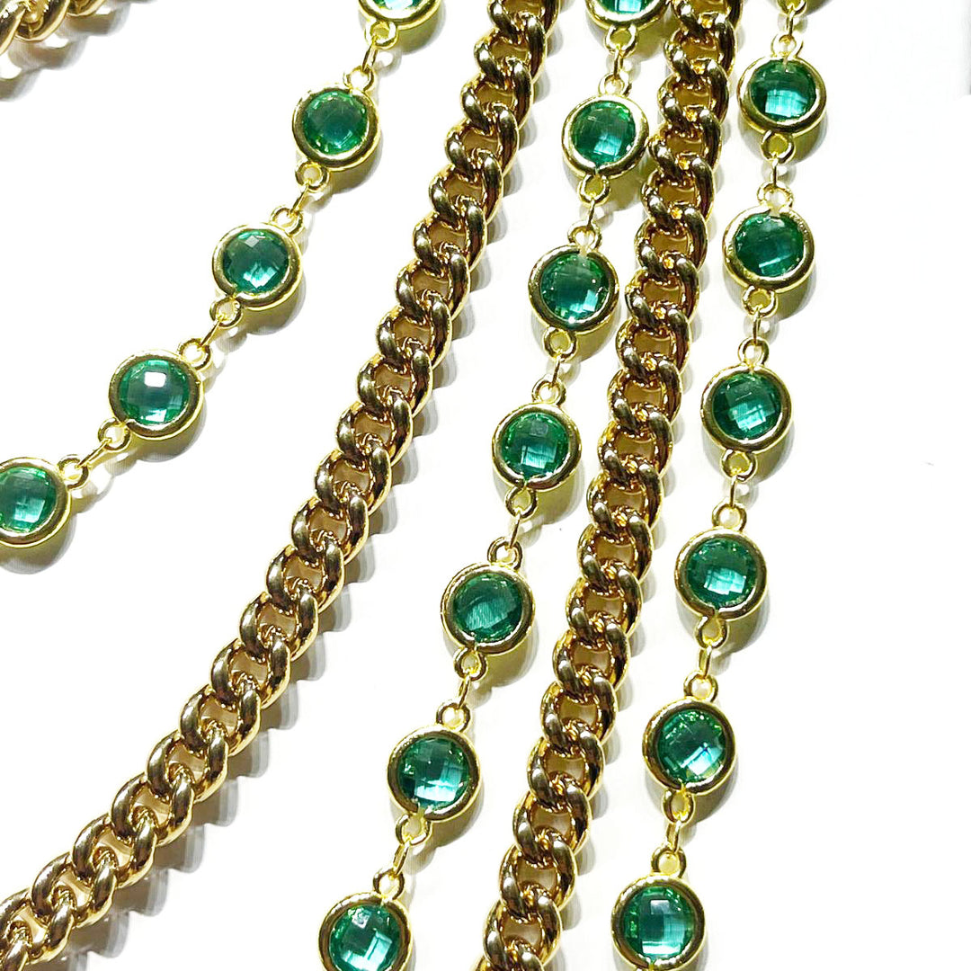 Federica Rossi Multifile Necklace Groumette Bronze Finish Pvd Gold Yellow 18kt Quartzi Green fr.02