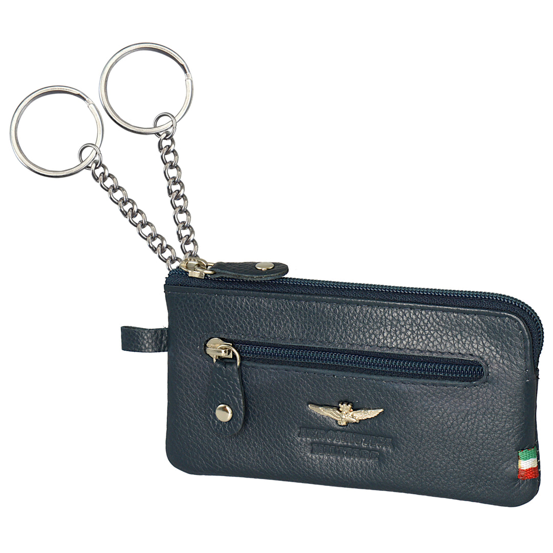 Aeronautica Militare Keychain with Ring Ring and Leather Door AM107-BL