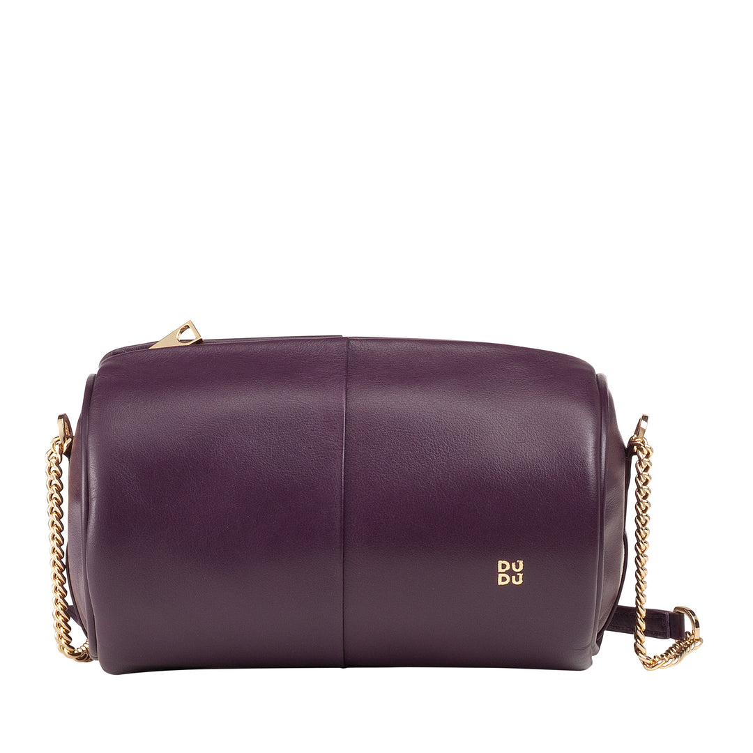 Dudu Women's Women's Leather Bag、チェーンと革のショルダーバッグ、ジッパー付きのエレガントな小さなファッションシリンダーバッグ