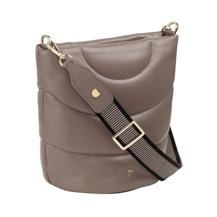 DUDU Women's Shoulder Bag and Padded Padded shoulder strap in Nappa leather, large bag with hinge and double shoulder strap, elegant design