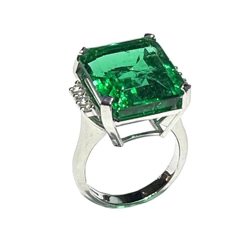 Capodagli anello Smeraldo Synthetic oro bianco 18kt diamanti 0149A - Capodagli 1937
