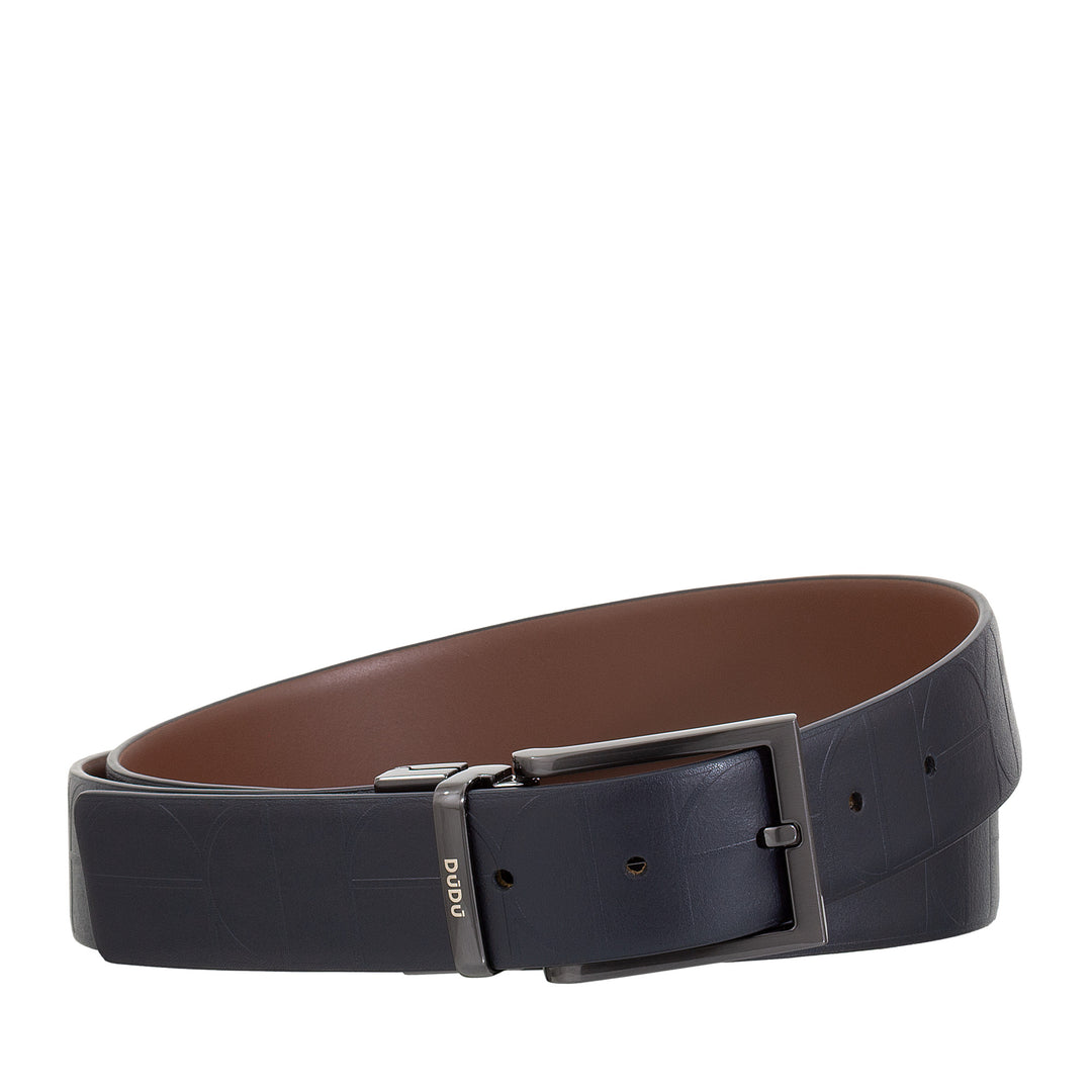 DUDU reversible belt man in leather, made in Italy, adjustable and with swivel buckle, skin with a printed side and a smooth side