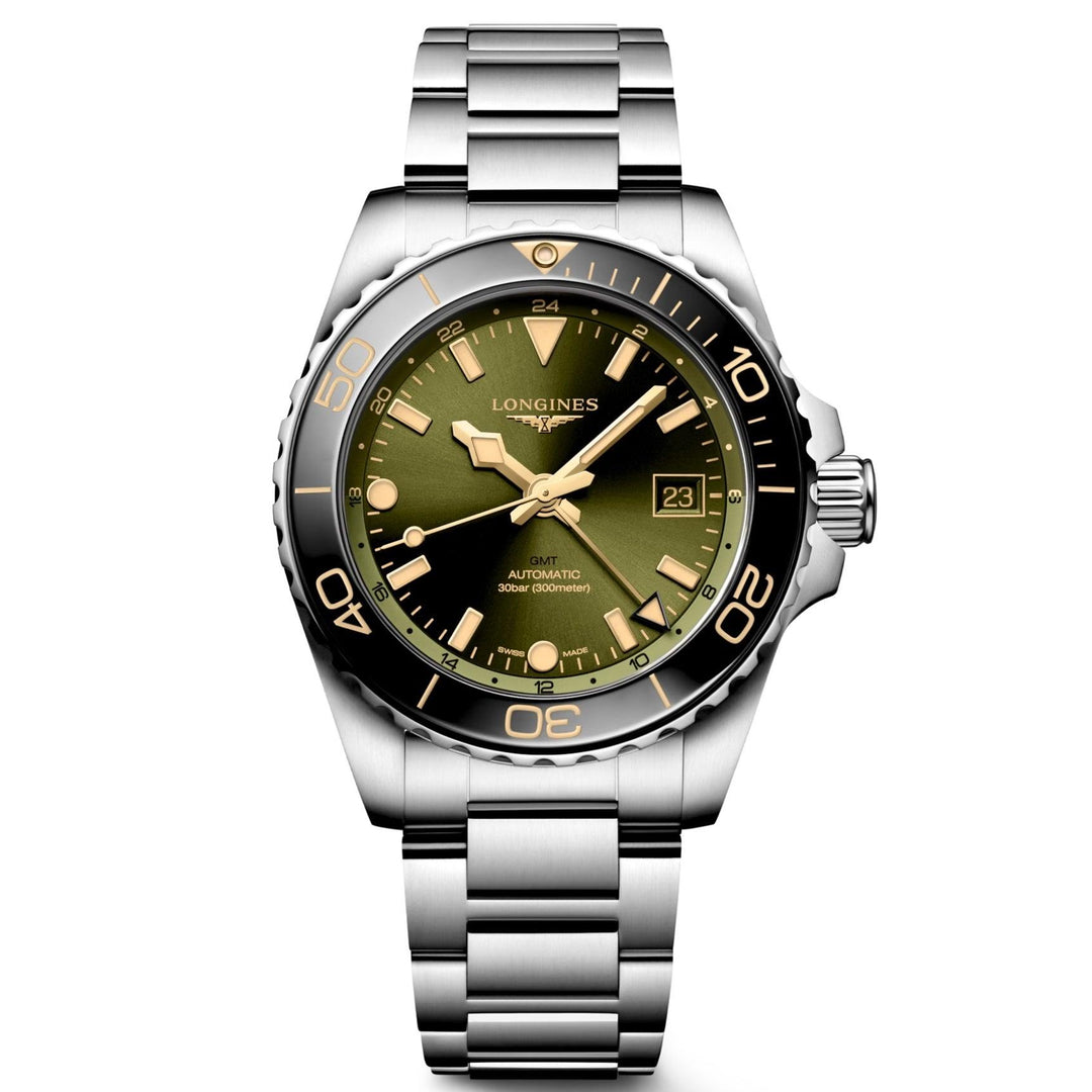 Longines orologio Hydroconquest GMT 41mm verde automatico acciaio L3.790.4.06.6 - Capodagli 1937