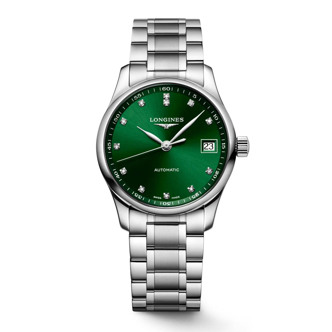 Longines orologio Master Collection 34mm verde diamanti automatico acciaio L2.357.4.99.6 - Capodagli 1937