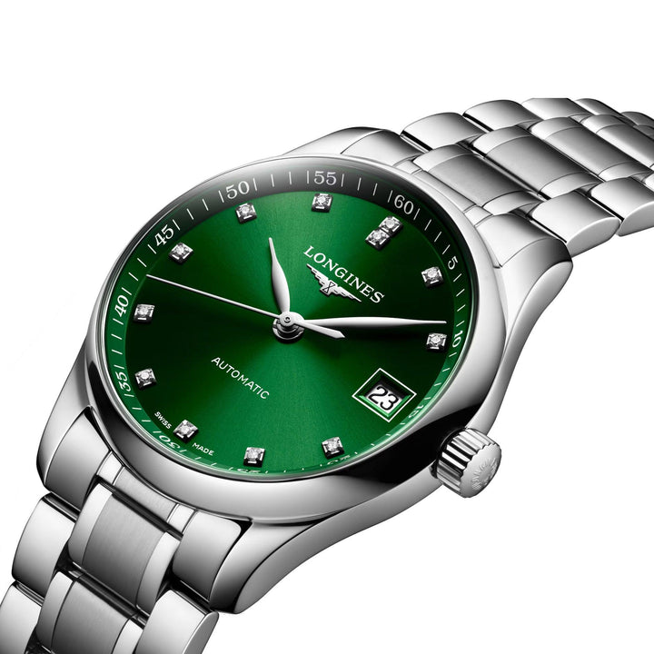 Longines orologio Master Collection 34mm verde diamanti automatico acciaio L2.357.4.99.6 - Capodagli 1937