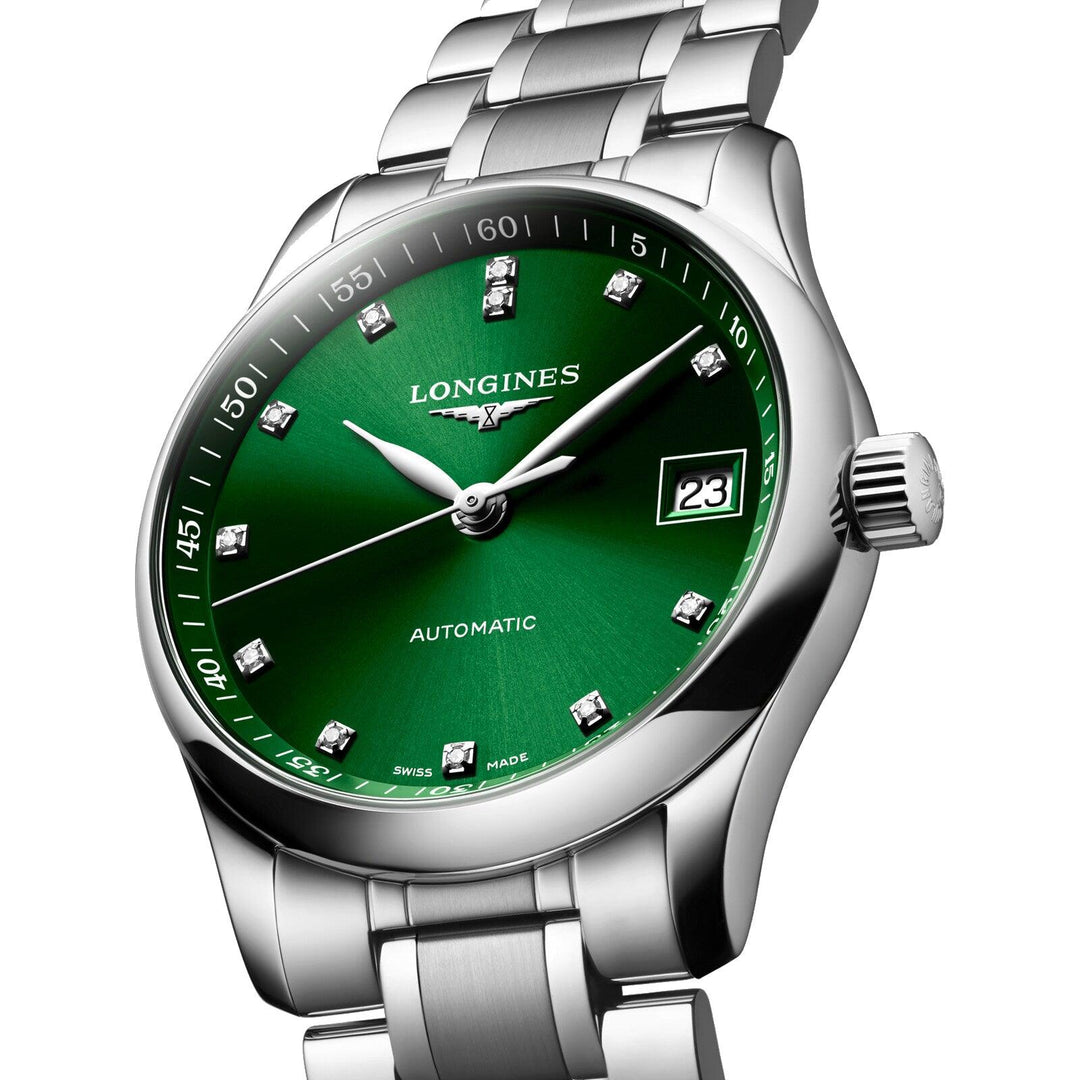 Longines orologio Master Collection 34mm verde diamanti automatico acciaio L2.357.4.99.6 - Capodagli 1937