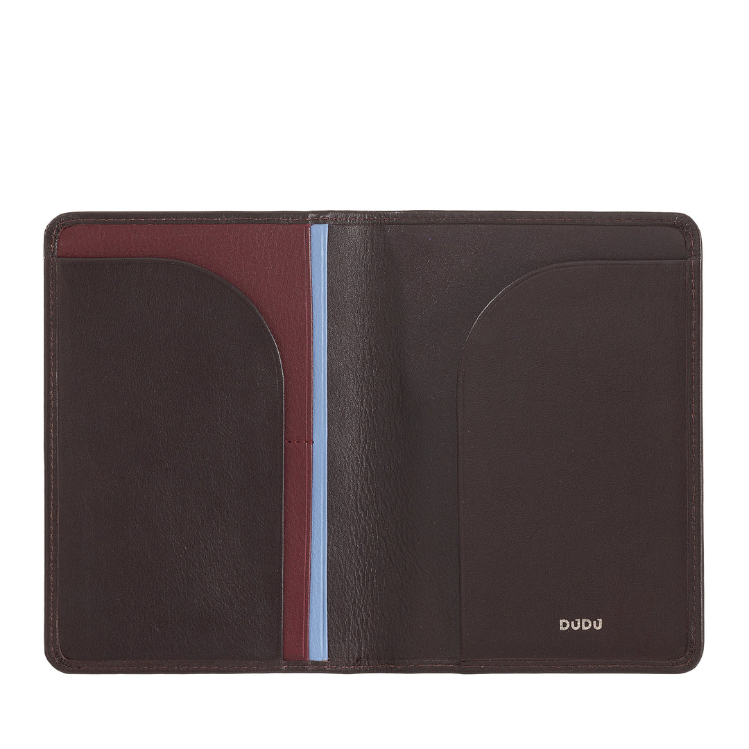 DUDU Travel Leather Passport Case with RFID Protection and Credit Card Holder