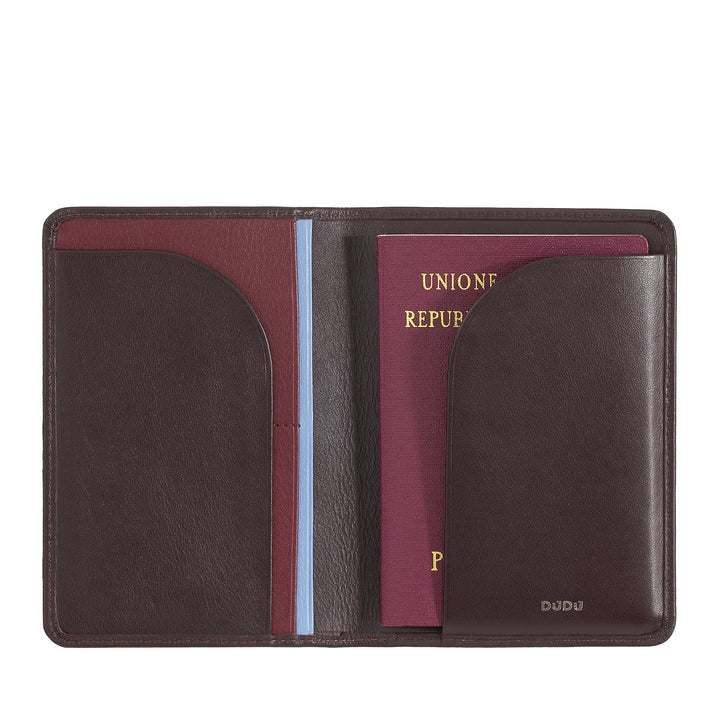 DUDU Travel Leather Passport Case with RFID Protection and Credit Card Holder