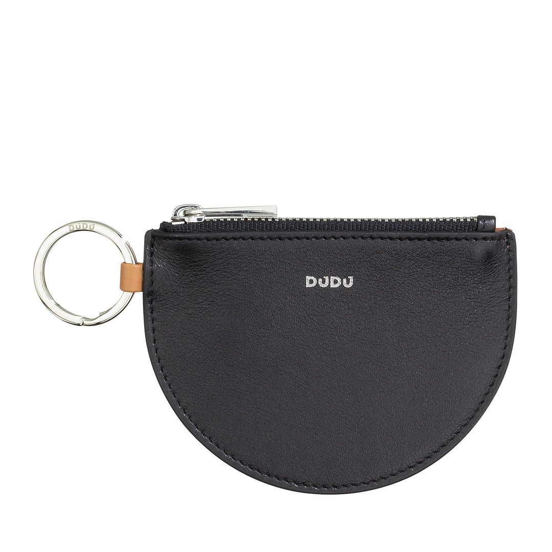 DUDU mini leather holder for women with zip zip zipper and two -color slim design keychain