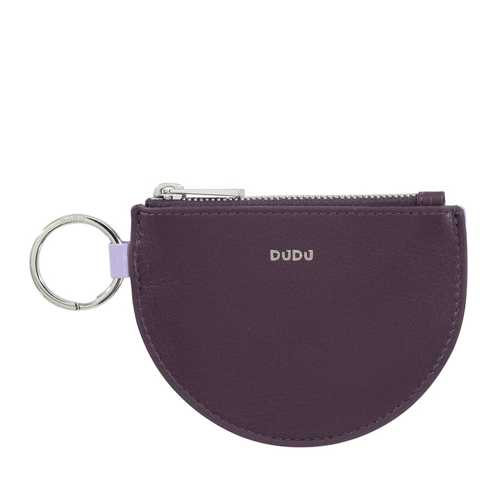 DUDU mini leather holder for women with zip zip zipper and two -color slim design keychain