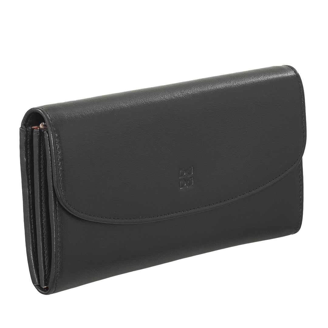 DUDU WOMEN LARGE WORLD IN COLORED LEATHER, Continental portfolio, credit cards pockets, hinge testers