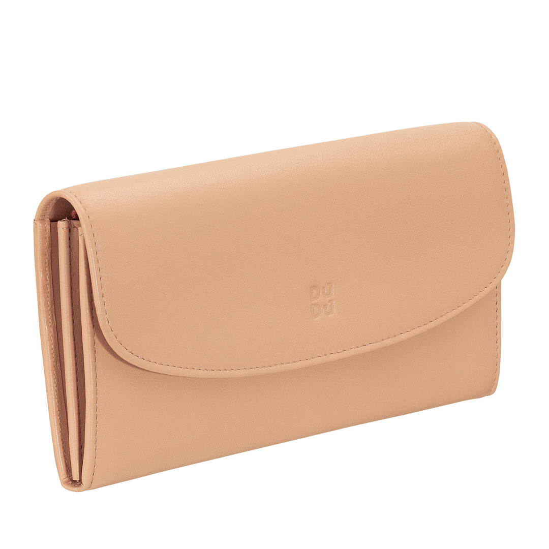 DUDU WOMEN LARGE WORLD IN COLORED LEATHER, Continental portfolio, credit cards pockets, hinge testers