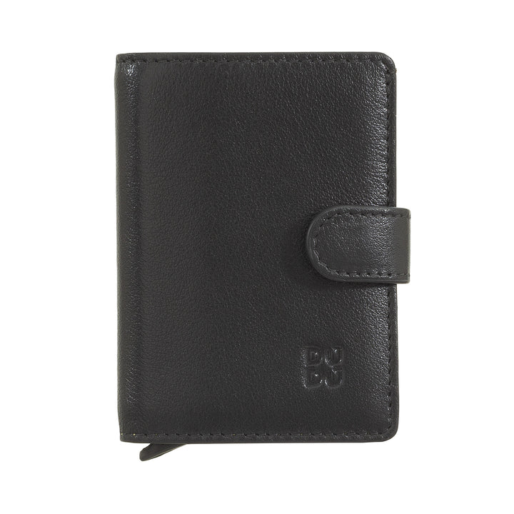 DUDU WALLE RFID MEN'S LEATHER REGISTER, Small miniwallet with aluminum cardprotector, banknotes and button closure