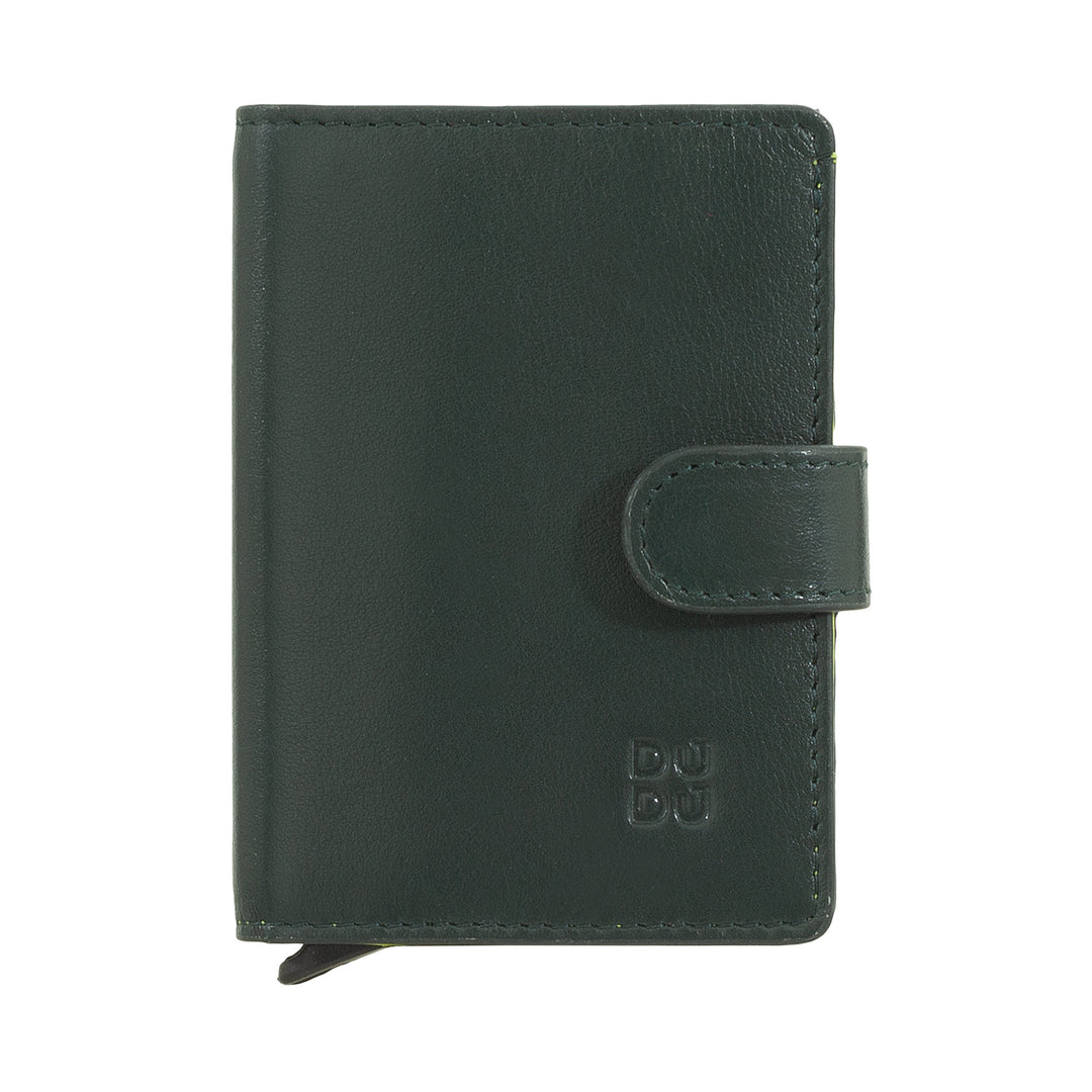 Dudu Walle Rfid Men's Leather Register、アルミニウムカードプロテクターを備えた小さなミニワール、紙幣、ボタン閉鎖