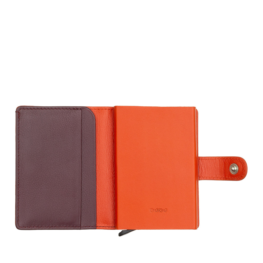 DUDU WALLE RFID MEN'S LEATHER REGISTER, Small miniwallet with aluminum cardprotector, banknotes and button closure