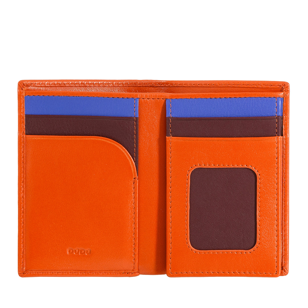 DUDU Men's Slim leather wallet, small and thin design, brings money and cards cards, compact wallets with flap and window