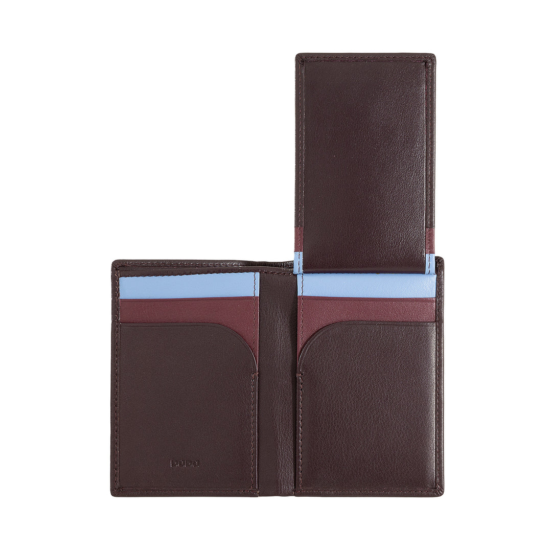 DUDU Men's Slim leather wallet, small and thin design, brings money and cards cards, compact wallets with flap and window