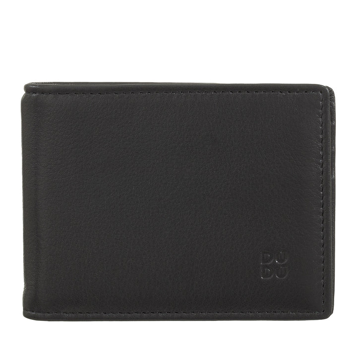 DUDU men's wallet with clip stopsoldi, small compact thin portfolio with rfid protection, credit card holder and rear zip