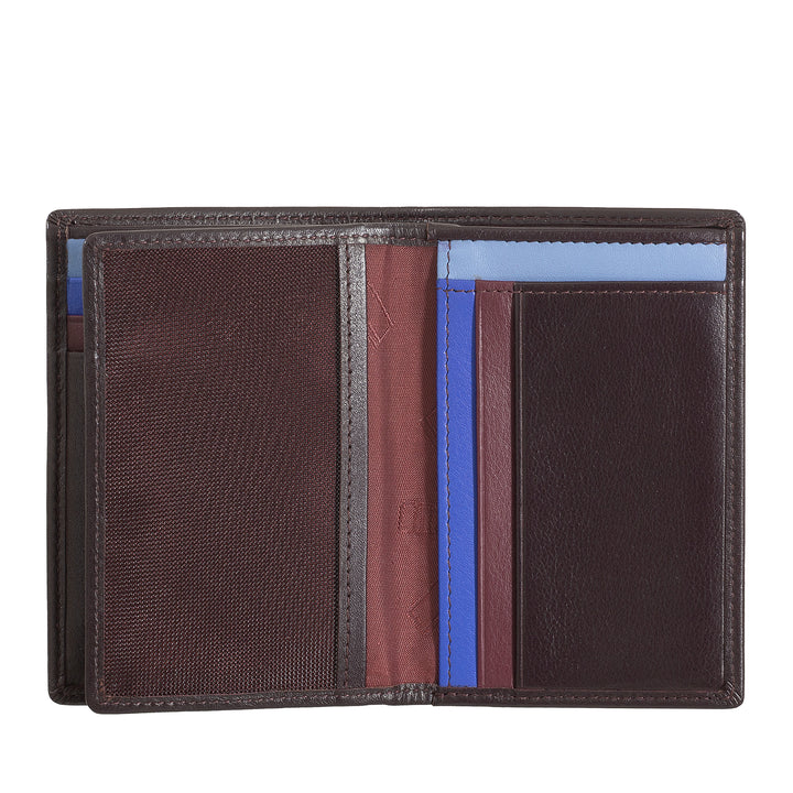 DUDU Men's Wallet RFID Blocking Leather, Bifold Small Pocket Wallet with Window ID, 9 Credit Card Holder, Banknote Holder