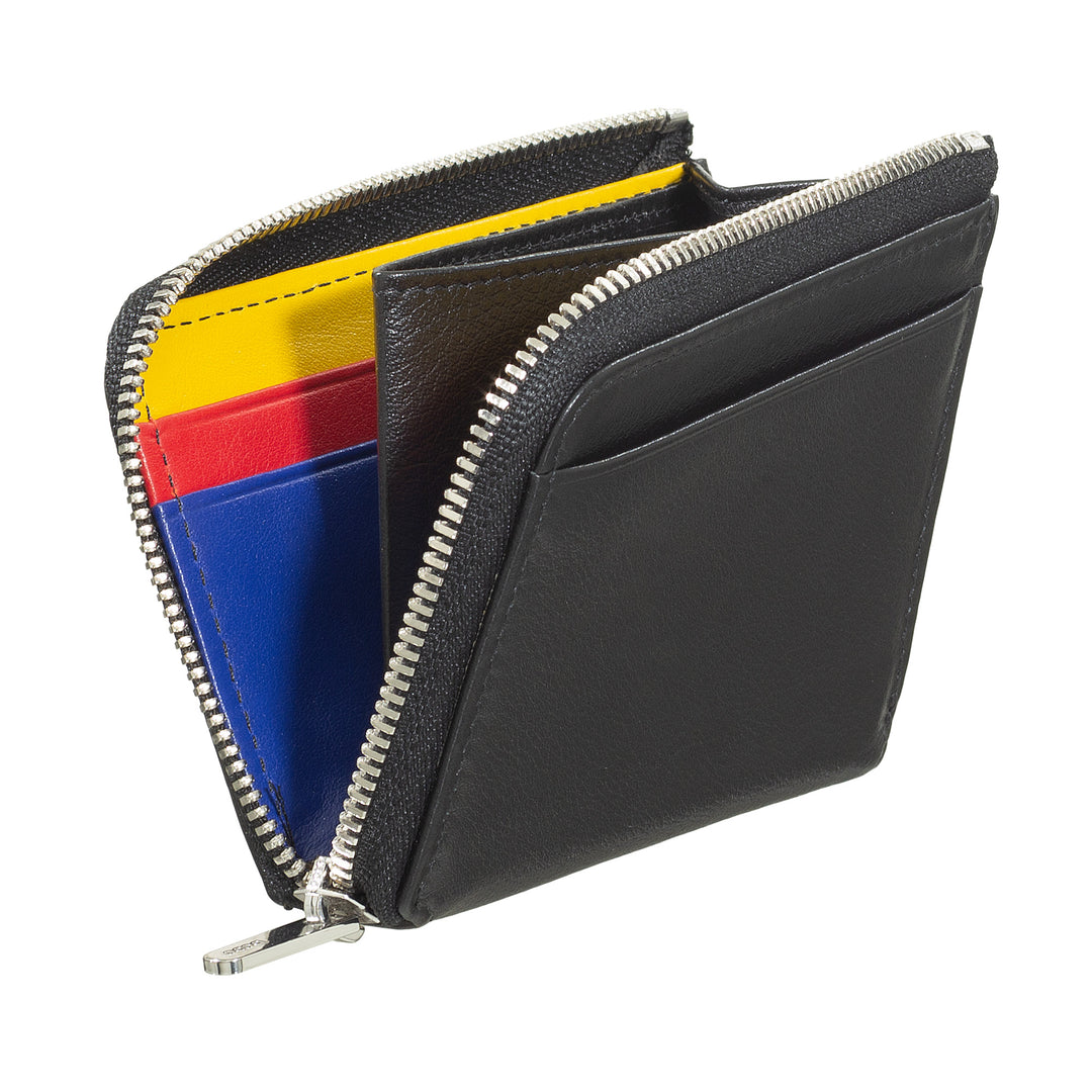 Dudu Small Men's Wallet with Zip、Colored LeatherのRFIDウォレット、クレジットカードホルダー、コンパクトポケットデザイン