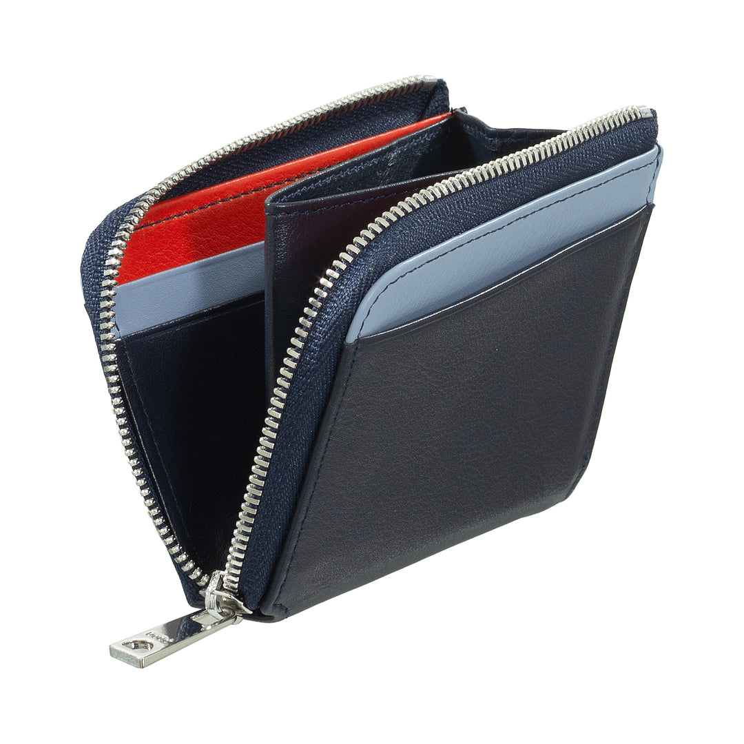 Dudu Small Men's Wallet with Zip、Colored LeatherのRFIDウォレット、クレジットカードホルダー、コンパクトポケットデザイン