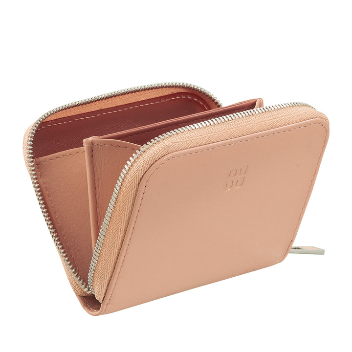 DUDU Portamonete Men's Woman Piccolo Pocket in Colored Leather with zipper, Card holder pockets, compact wallet