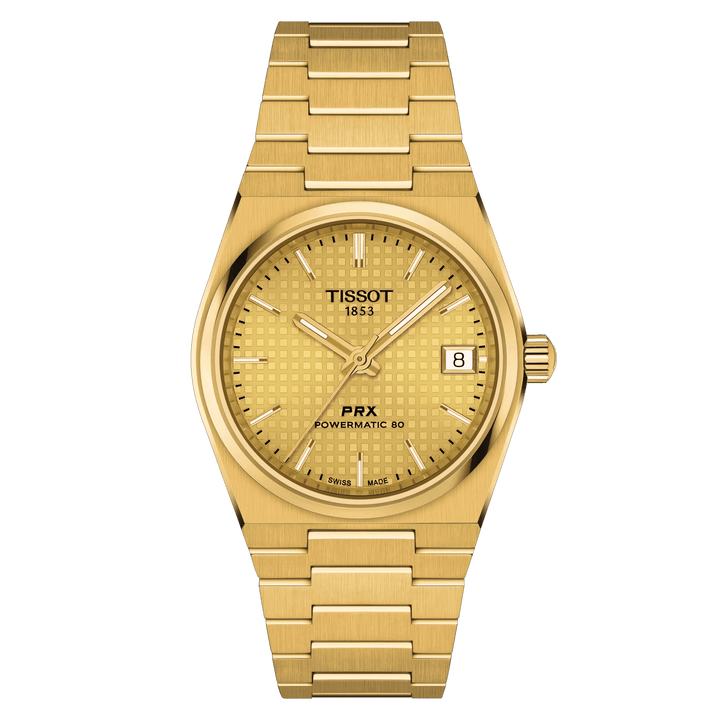 Tissot orologio PRX Powermatic 80 35mm champagne automatico acciaio finitura PVD oro giallo T137.207.33.021.00 - Capodagli 1937