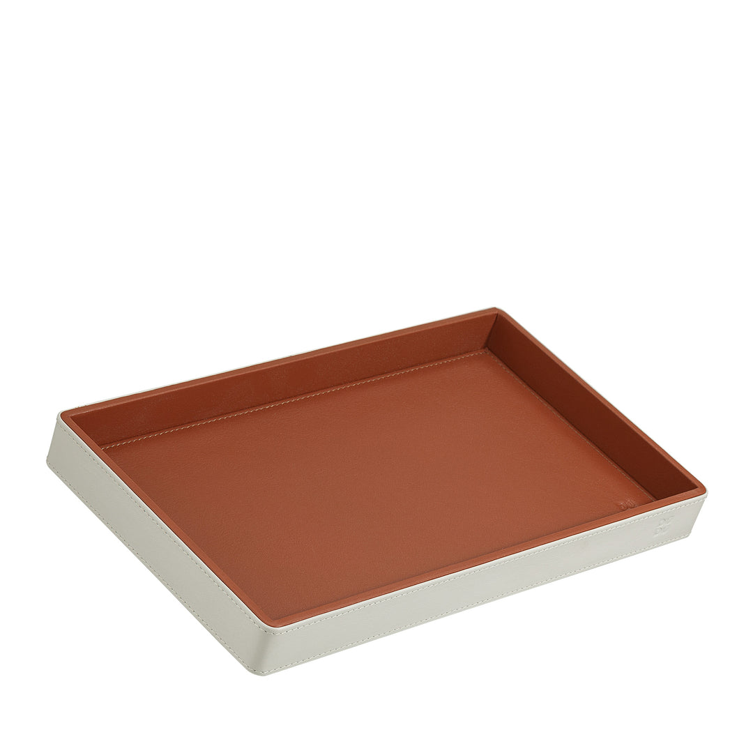 DUDU Genuine Leather Covered Wooden Storage Tray, Home Decoration Tray, 27 x 15 cm, Home Design Accessory