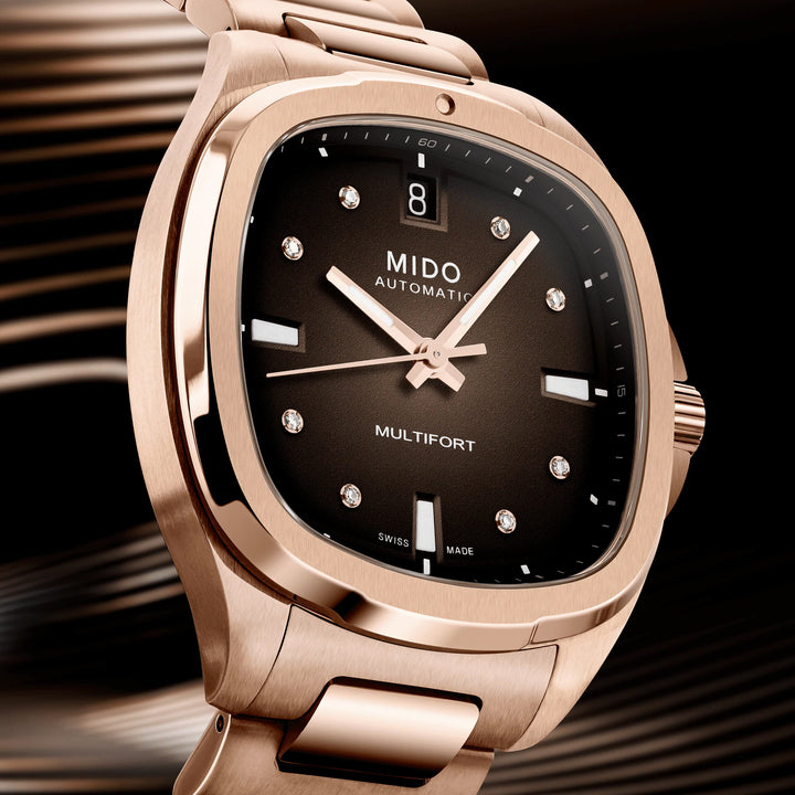 Mido Multioft TV 35mm Brown TV Automatic Diamonds Steel Finish Pvd Gold Rosa M049.307.33.296.00