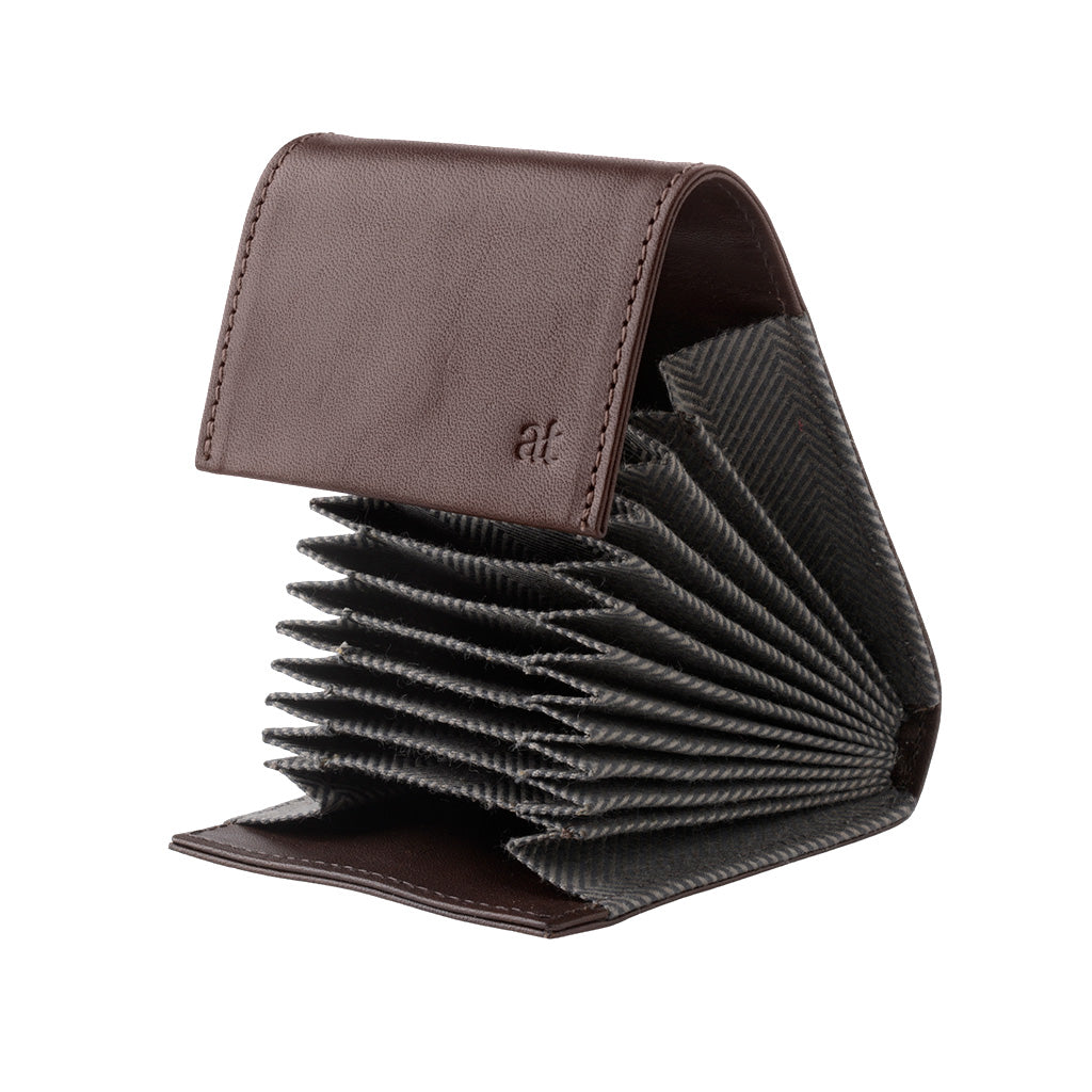 古董托斯卡纳 真皮手风琴腰带信用卡支架,11个隔间和扣子