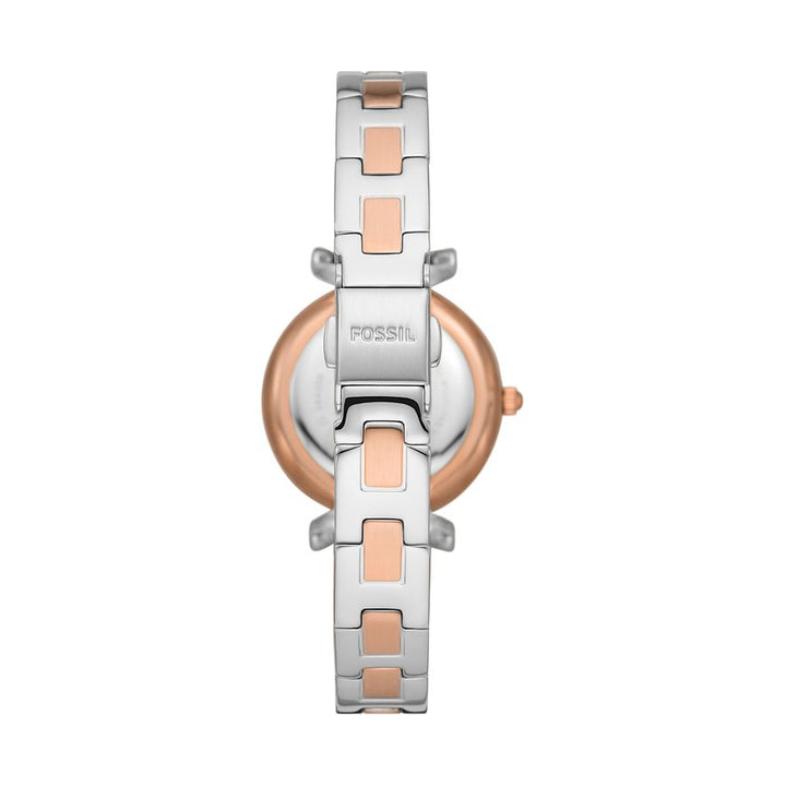 化石手表卡莉28毫米银石英不锈钢PVD完成玫瑰金ES5201
