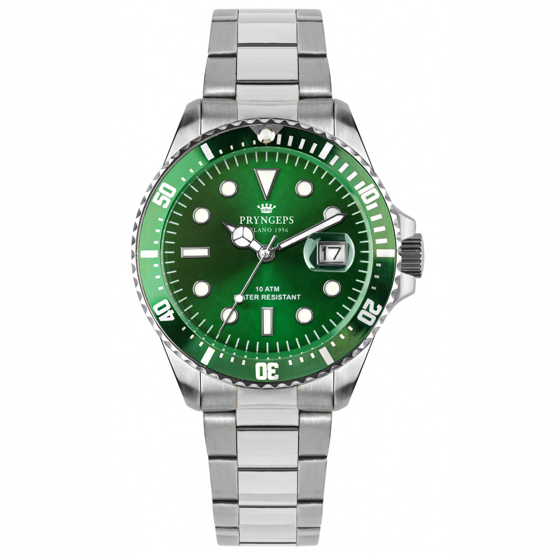Pryngeps地中海手錶專業100m 42毫米綠色石英A1085 V/V