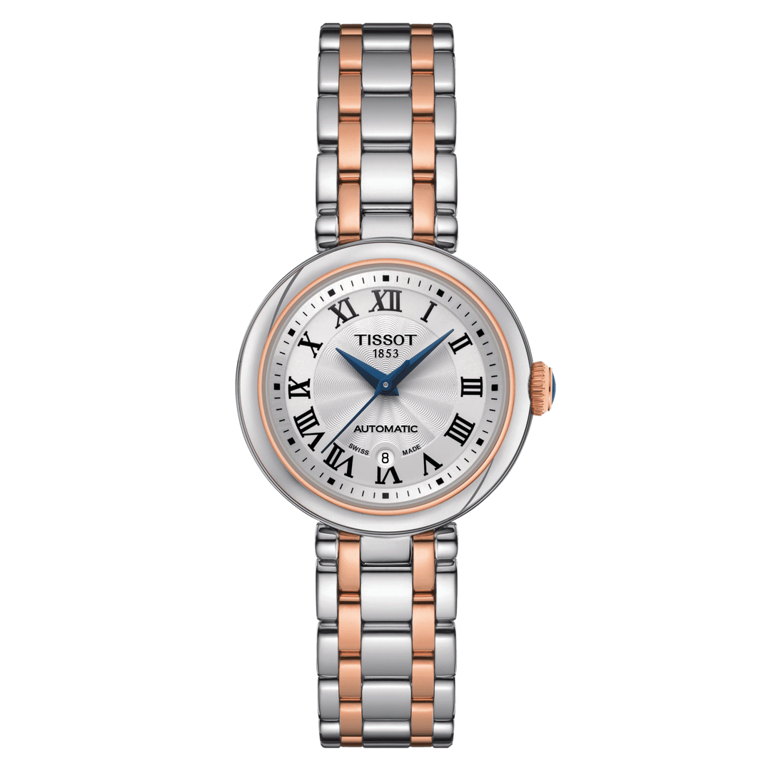 天梭美丽的手表自动29毫米白色自动不锈钢饰面PVD玫瑰金T126.207.22.013.00