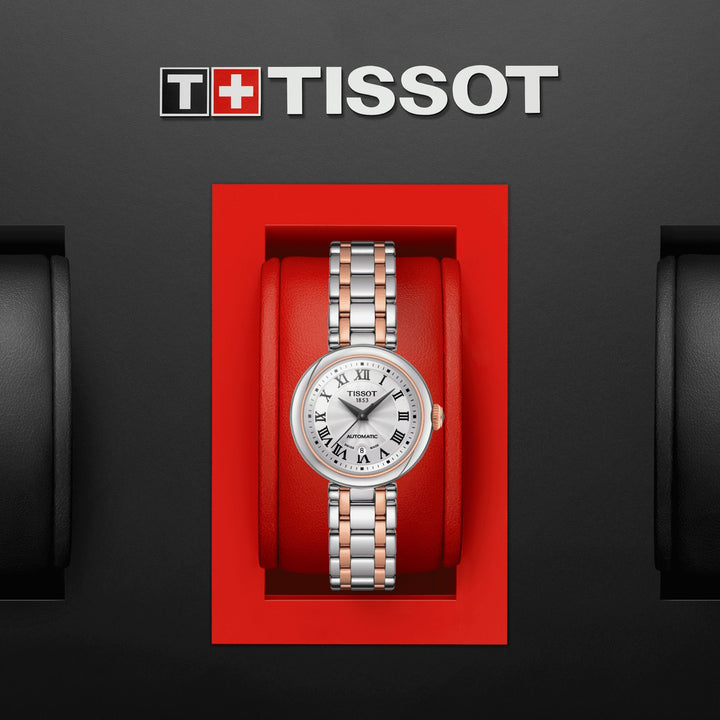 天梭美丽的手表自动29毫米白色自动不锈钢饰面PVD玫瑰金T126.207.22.013.00