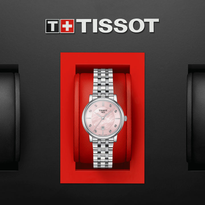 天梭卡森高级女士手表30毫米珍珠粉红色石英钢T122.210.11.15.00