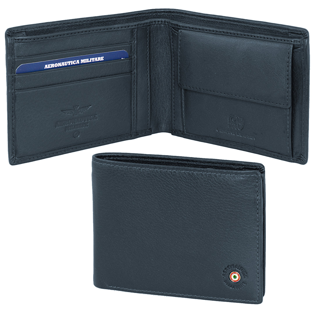 Aeronautica Militare 皮革钱包,带皮夹子和信用卡 AM132-BL